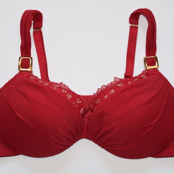 Cacique Intimates & Sleepwear Cacique Plus Size Red Gold Embroidered Floral Full Coverage